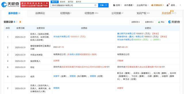 赛力斯阿维塔入股华为引望公司 徐直军任华为引望公司董事长
